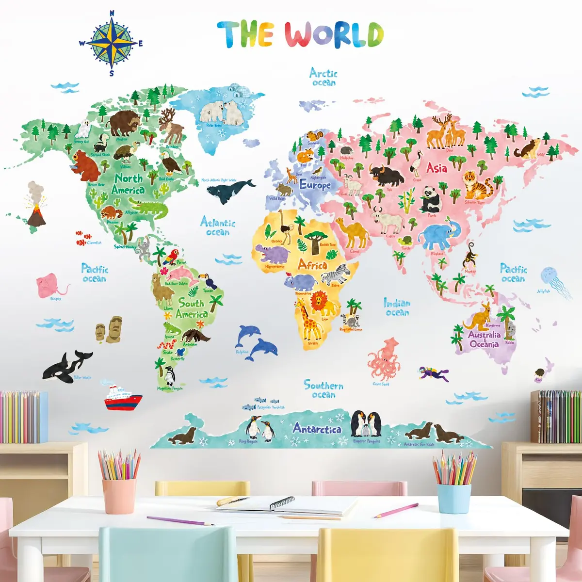 DECOWALL Animal World Map Wall Stickers for Kids Large | Educational, Repositionable Vinyl Decal - view 3