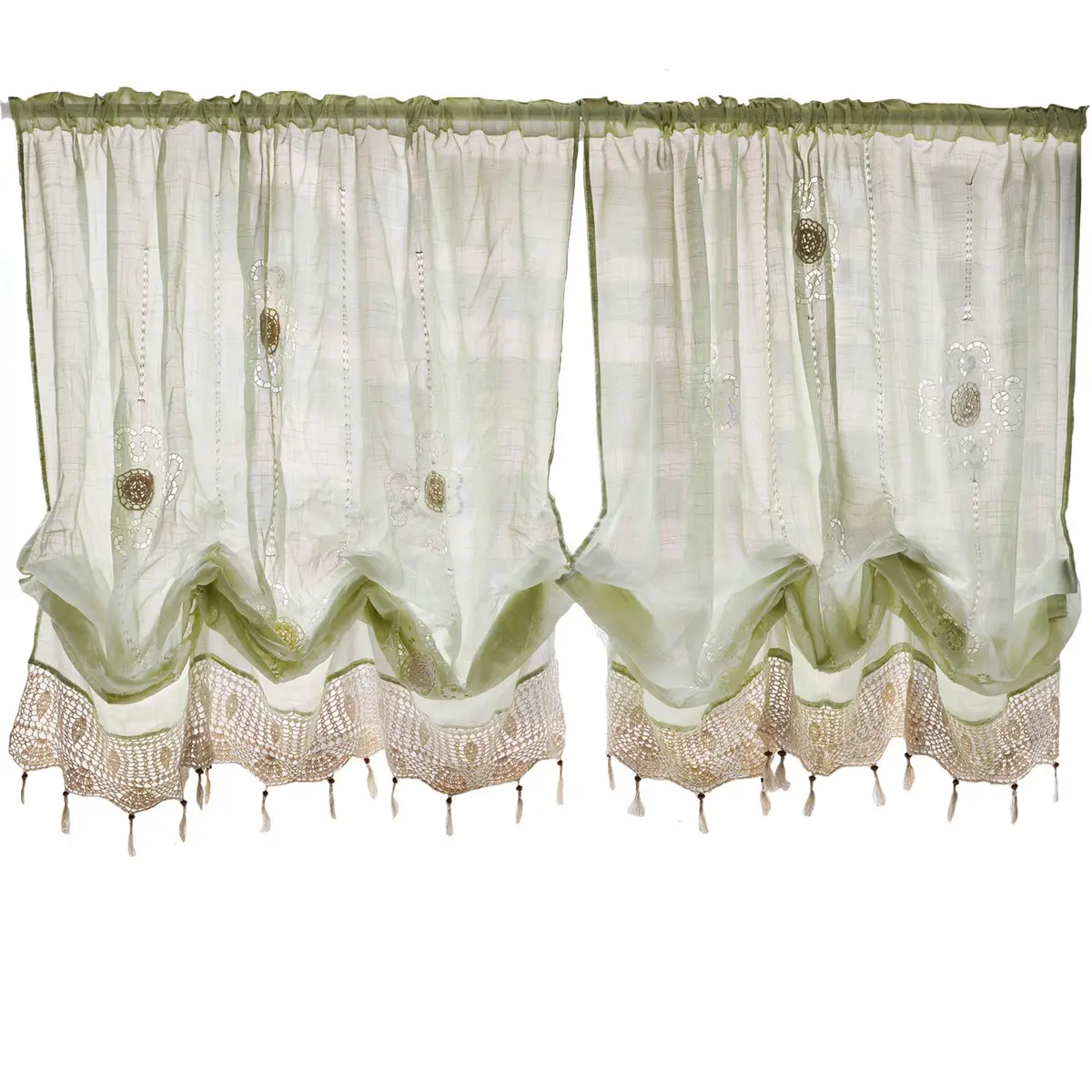 FADFAY Pastoral 57-Inch-by-69-Inch Adjustable Balloon Curtain Light Green | Romantic Sheer Window Decor - main product image