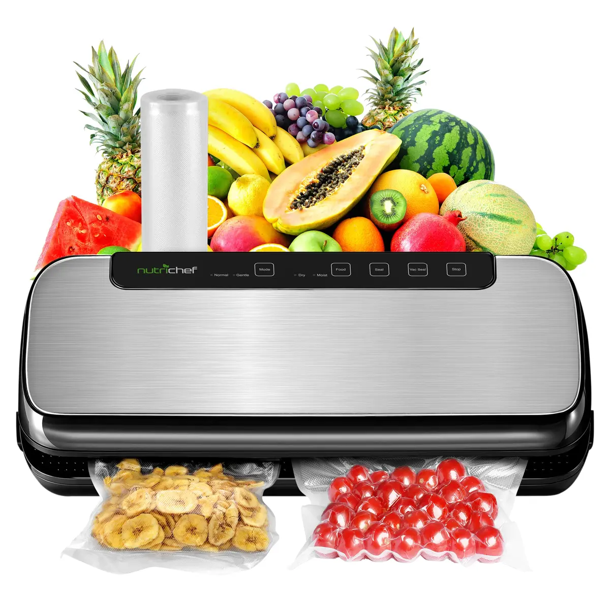 NutriChef Food Vacuum Sealer Machine, Stainless Steel Automatic Air Sealing System 14.1"x6"x3" | Preserves Food Freshness - main product image