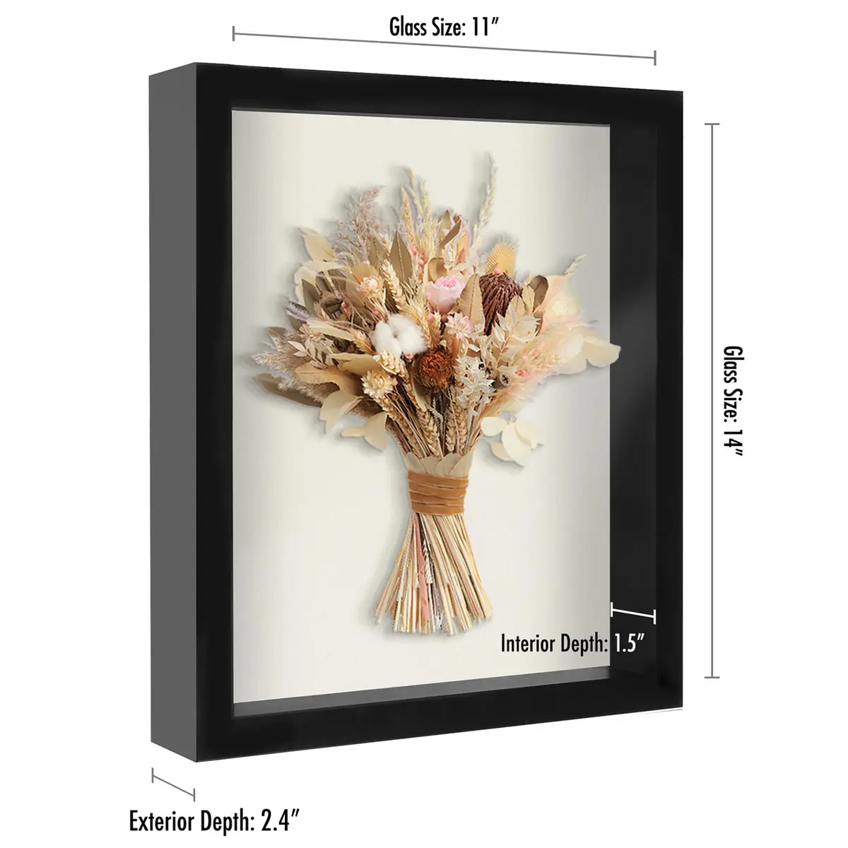 Americanflat 11x14 Shadow Box Frame - Engineered Wood - Black | Deep 1.5-inch Interior, Shatter-Resistant Glass - view 2