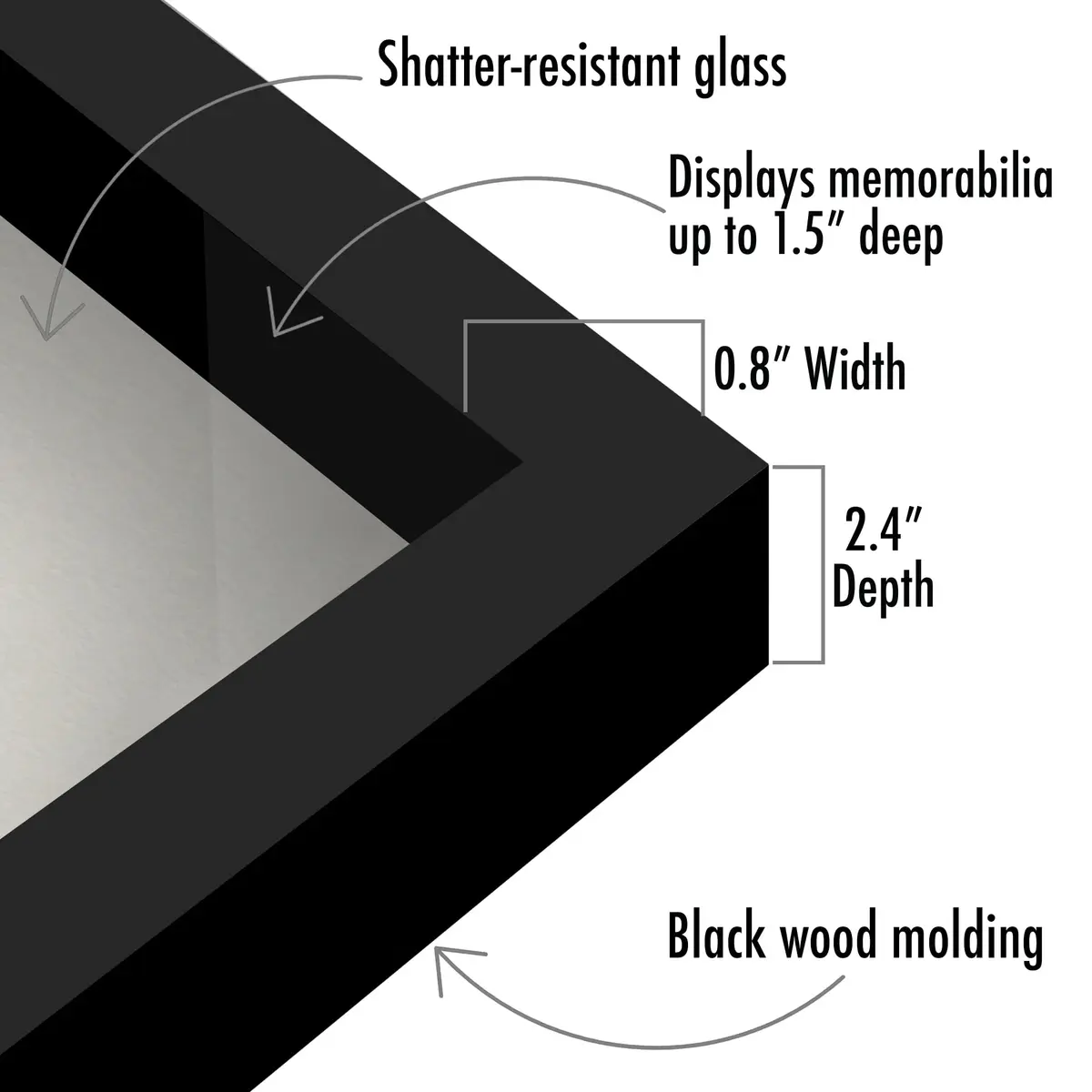 Americanflat 11x14 Shadow Box Frame - Engineered Wood - Black | Deep 1.5-inch Interior, Shatter-Resistant Glass - view 3