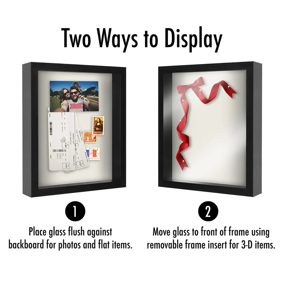 Americanflat 11x14 Shadow Box Frame - Engineered Wood - Black | Deep 1.5-inch Interior, Shatter-Resistant Glass - view 4