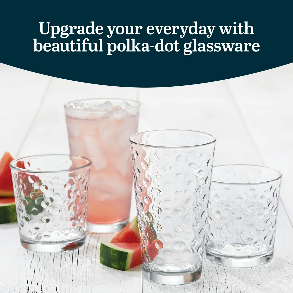 Libbey Awa Polka Dot Tumbler & Rocks Glass Set of 16 | Durable, Dishwasher Safe Drinkware for Everyday Use - view 2