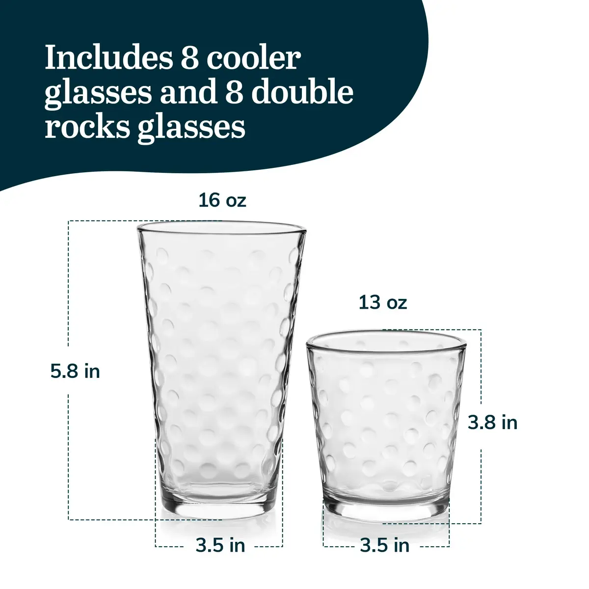 Libbey Awa Polka Dot Tumbler & Rocks Glass Set of 16 | Durable, Dishwasher Safe Drinkware for Everyday Use - view 3
