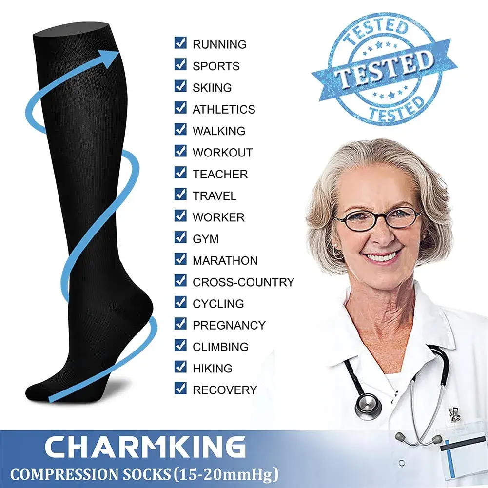 CHARMKING Compression Socks for Women & Men 15-20 mmHg | 3 Pairs, S/M, Graduated Support for Circulation - view 6