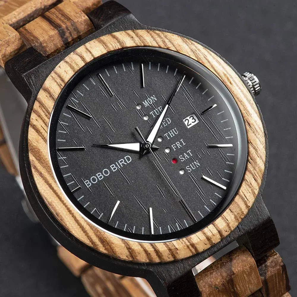 BOBO BIRD Men's Wooden Watch Analog Quartz with Week Display 45.6mm (1.79 Inch) - view 2