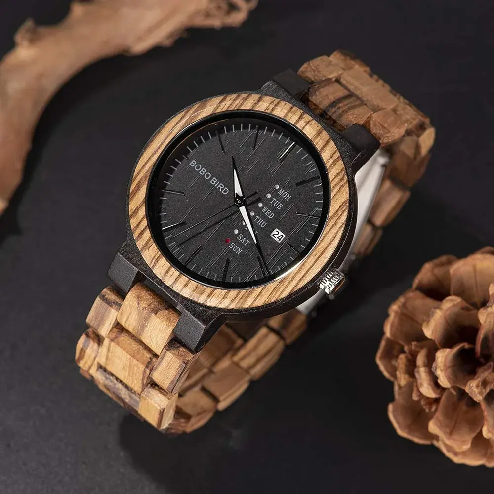 BOBO BIRD Men's Wooden Watch Analog Quartz with Week Display 45.6mm (1.79 Inch) - view 3