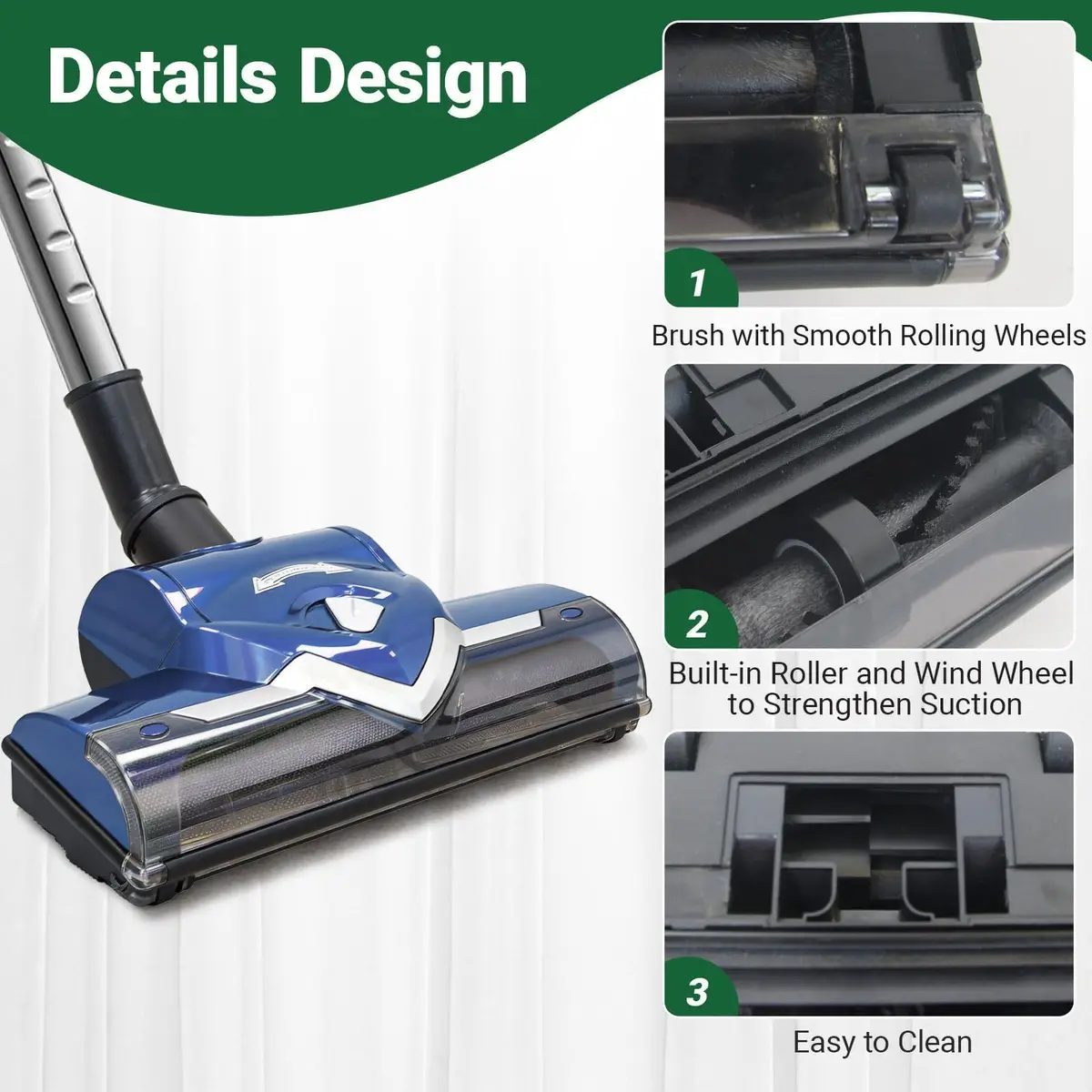 EZ SPARES 1-1/4" Universal Floor Brush, 32mm Vacuum Head, Blue | Compatible with Most Central Vacuums - view 3