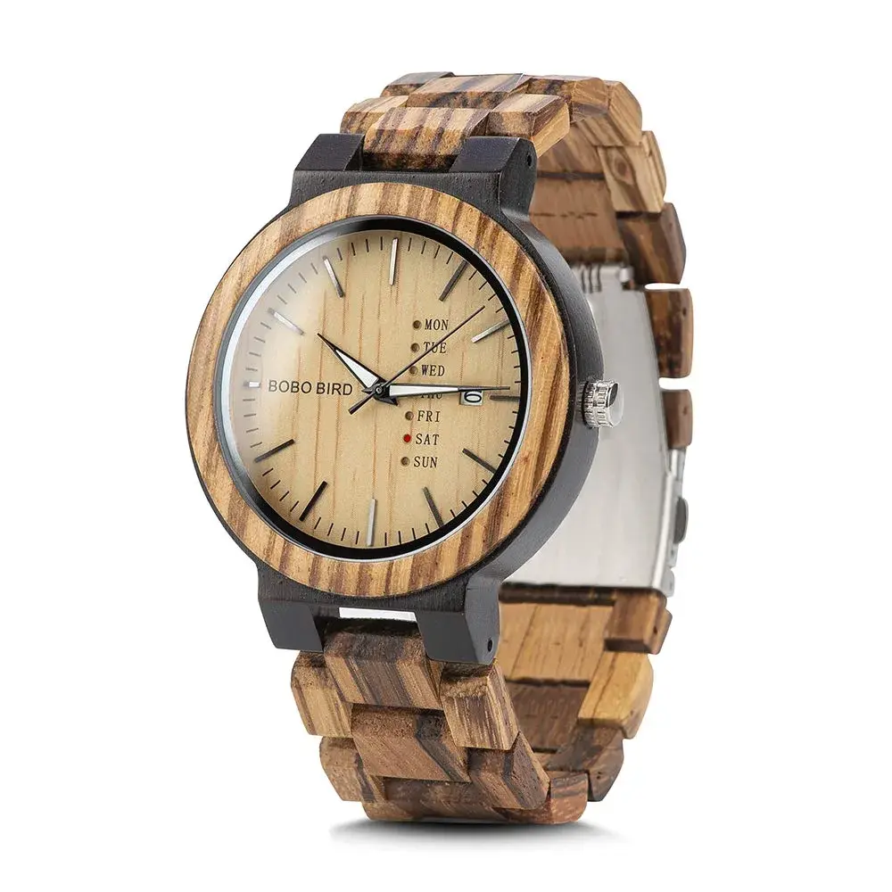 BOBO BIRD Men's Natural Wood Watch | Analog Quartz with Week & Date Display, Brown Dial - main product image