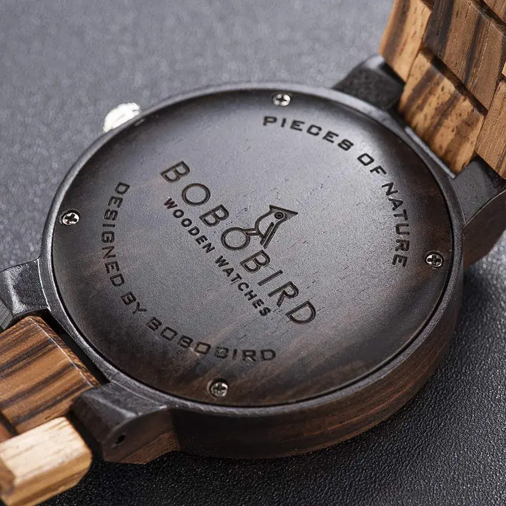 BOBO BIRD Men's Natural Wood Watch | Analog Quartz with Week & Date Display, Brown Dial - view 9