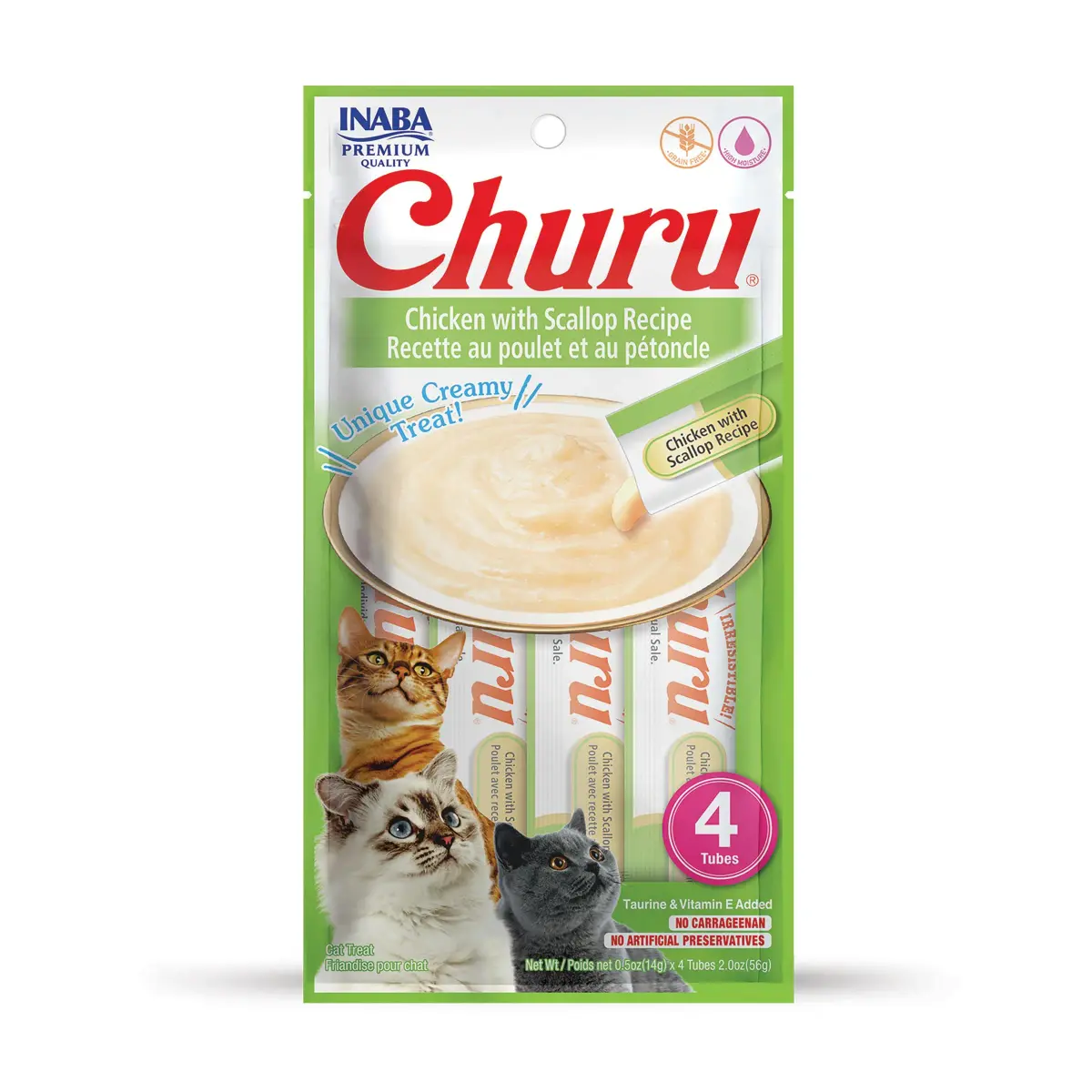 INABA Churu Chicken with Scallop Recipe Lickable Purée Cat Treats, 4 Tubes - main product image