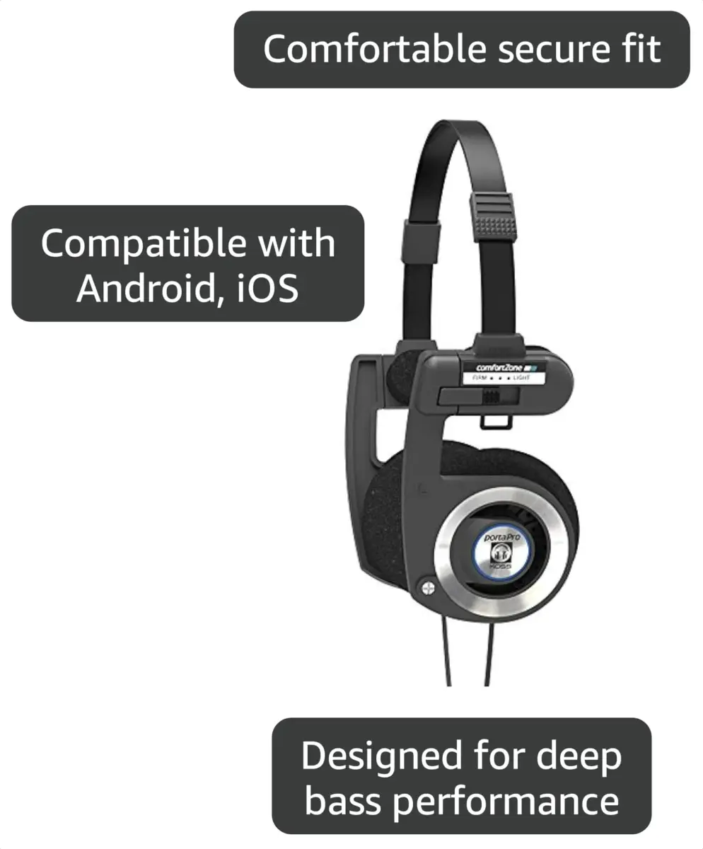 Koss Porta Pro On-Ear Headphones | Deep Bass, 60 Ohm Impedance, 15-25kHz Frequency Response - view 3