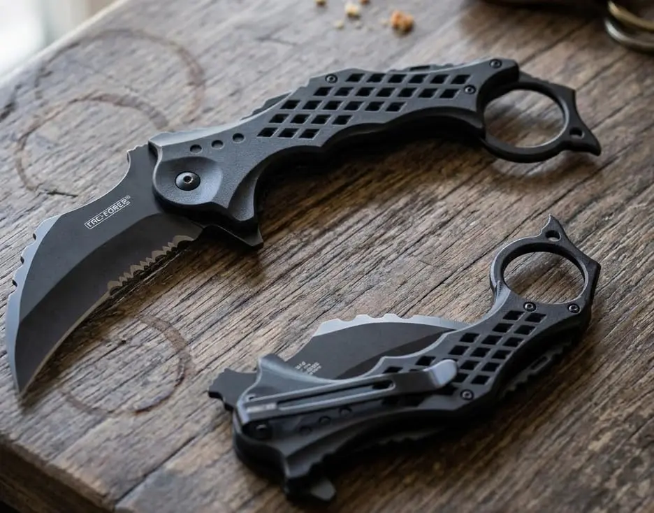 Tac-Force Folding Pocket Knife 8.5" with 3" 3Cr13 Hawkbill Blade, Finger Flipper, Liner Lock, Black ABS Handle & Pocket Clip - view 2