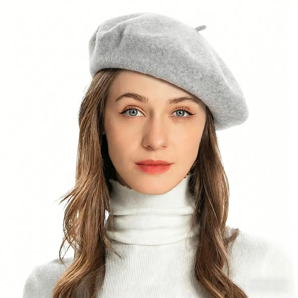 ZLYC Wool Beret Hat Classic Solid Color French Beret for Women (Light Grey) | Warm, Fitted & Stylish - main product image