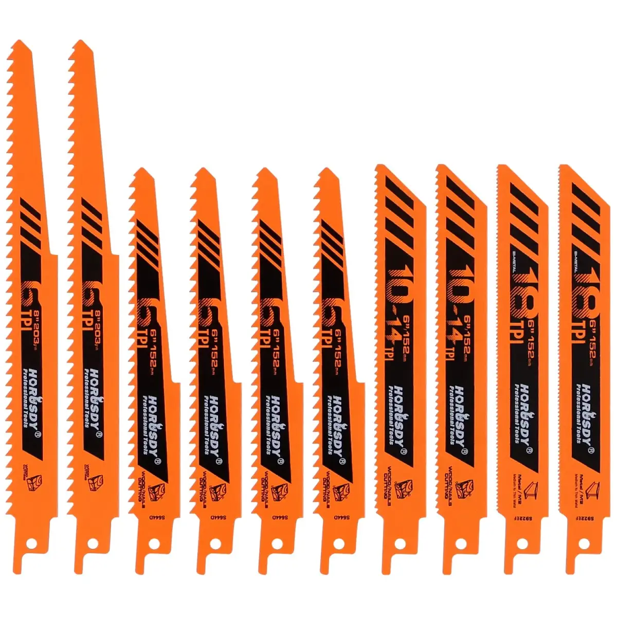 HORUSDY 10-Piece Reciprocating Saw Blades Set | High Carbon Steel for Wood, Metal, Drywall & Plastic - main product image