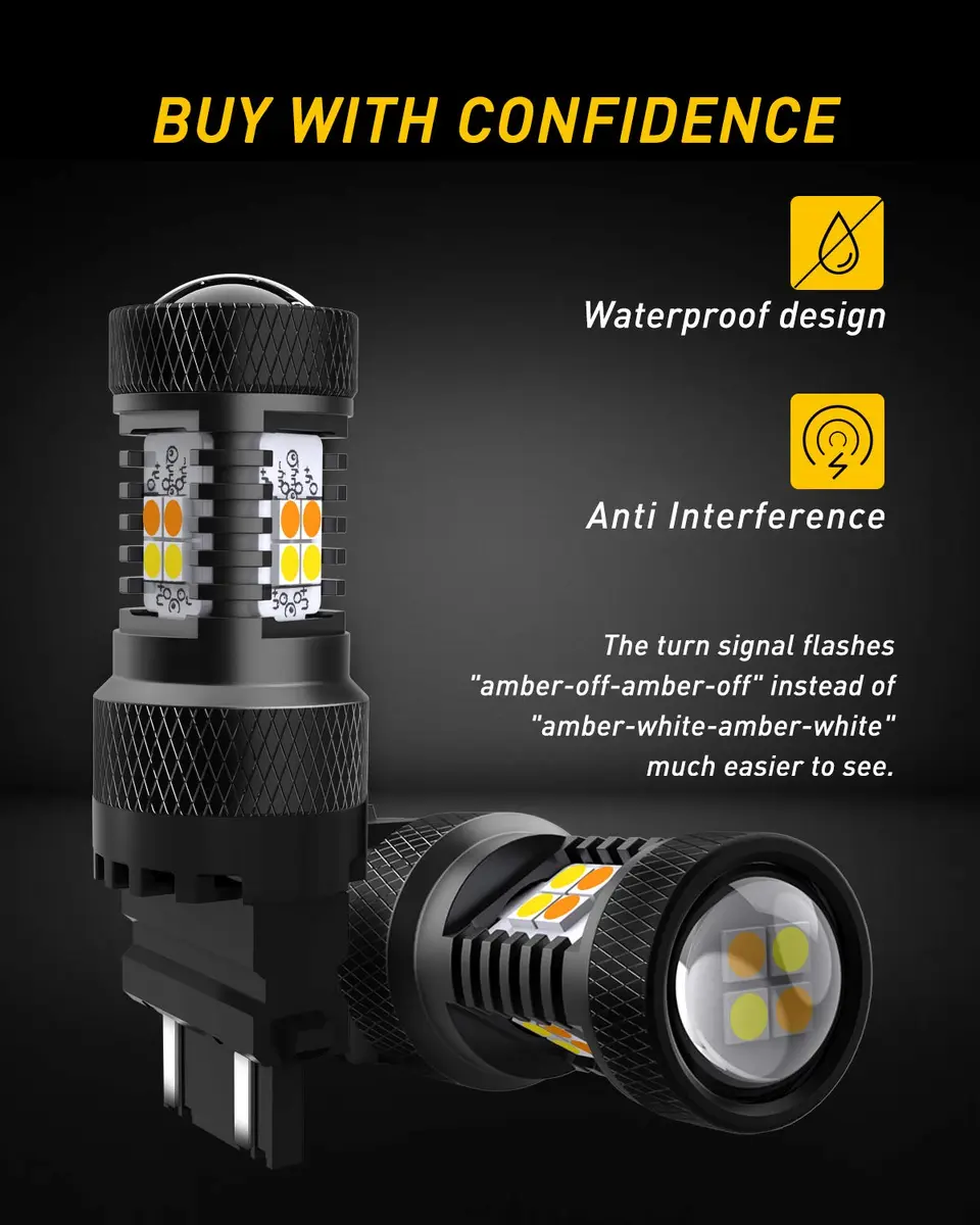 AUXITO 3157 Switchback LED Turn Signal Bulbs 50W | Dual Color White & Amber, 12V, Pack of 2, Car Tail & Parking Lights - view 6