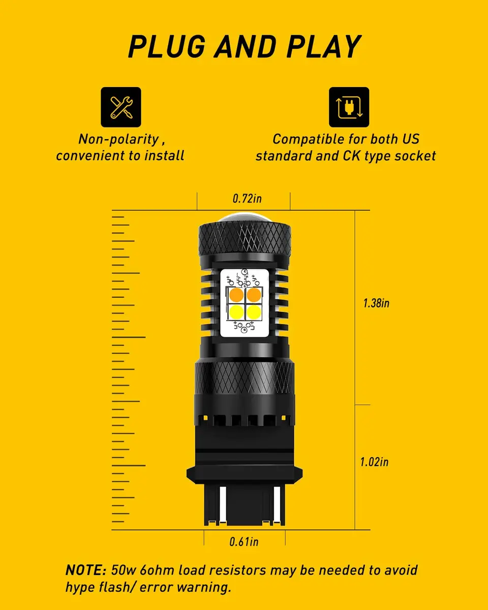 AUXITO 3157 Switchback LED Turn Signal Bulbs 50W | Dual Color White & Amber, 12V, Pack of 2, Car Tail & Parking Lights - view 7