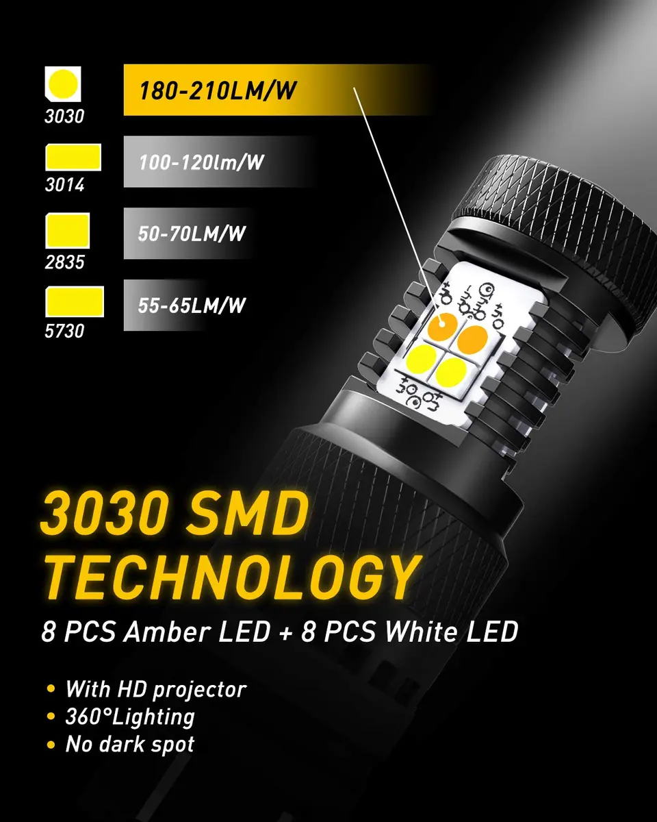 AUXITO 3157 Switchback LED Turn Signal Bulbs 50W | Dual Color White & Amber, 12V, Pack of 2, Car Tail & Parking Lights - view 2