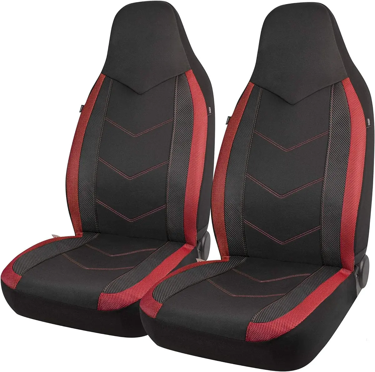 PIC AUTO Red High Back Front Seat Covers | Carbon Fiber Mesh Design, Universal Fit, Airbag Compatible - main product image