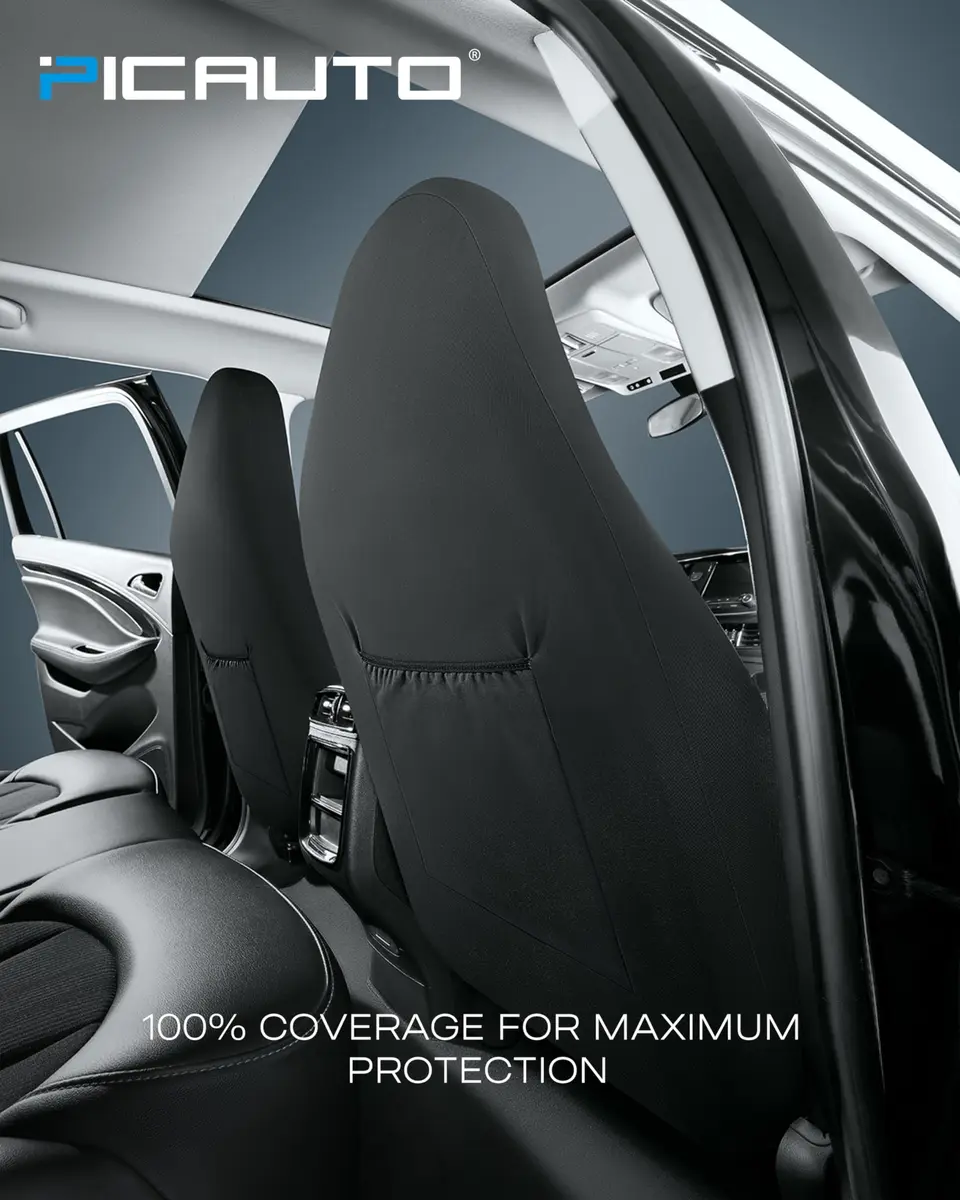PIC AUTO Red High Back Front Seat Covers | Carbon Fiber Mesh Design, Universal Fit, Airbag Compatible - view 5