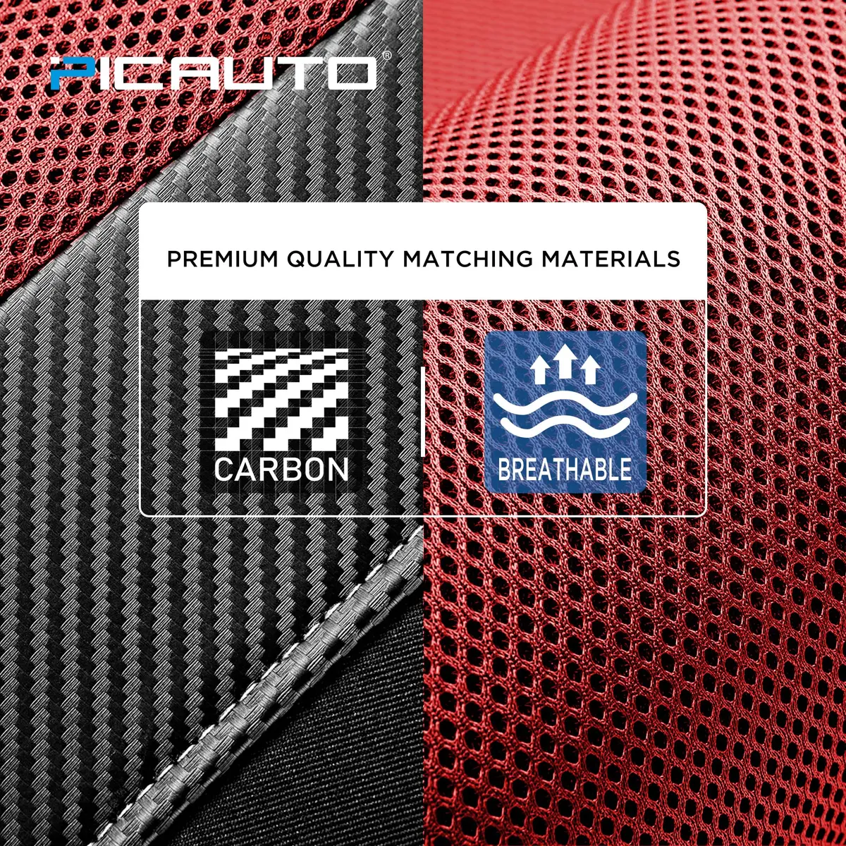 PIC AUTO Red High Back Front Seat Covers | Carbon Fiber Mesh Design, Universal Fit, Airbag Compatible - view 4