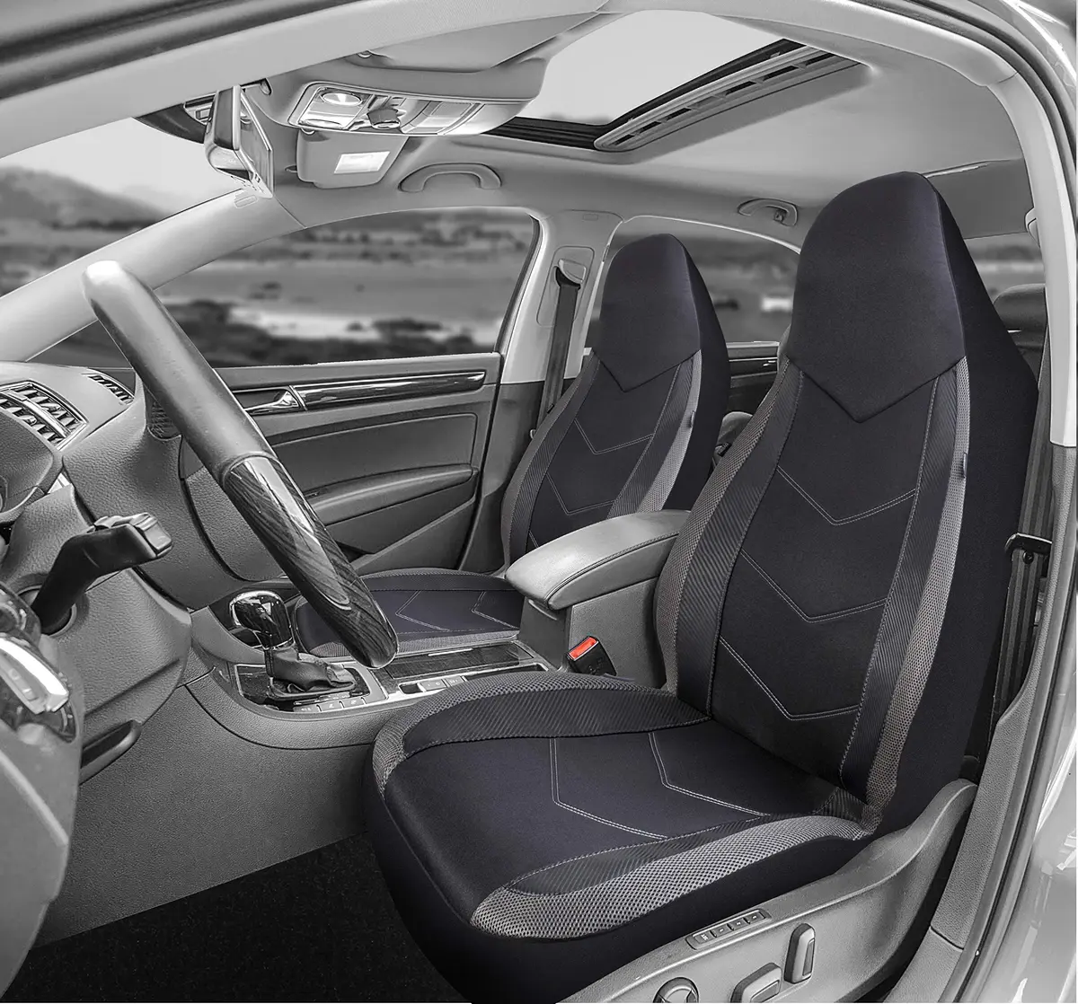 PIC AUTO Gray Carbon Fiber Mesh Front Seat Covers | Universal Fit, Airbag Compatible (1.01 kg / 2.23 lb) - view 2