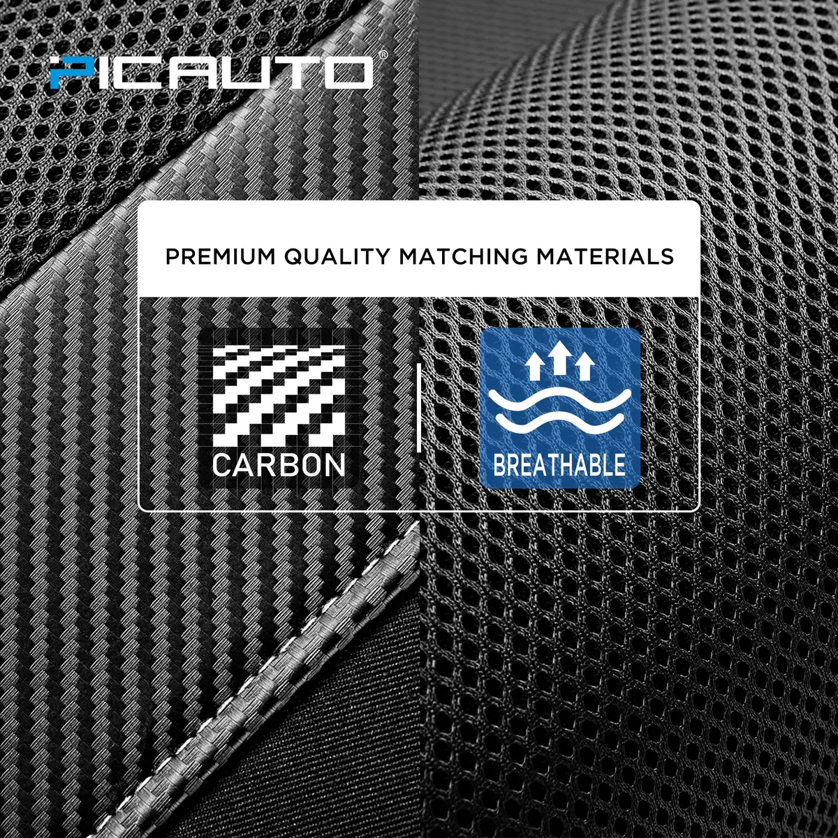 PIC AUTO Black High Back Front Sports Carbon Fiber & Mesh Design Seat Covers | Universal Fit for Most Cars - view 4