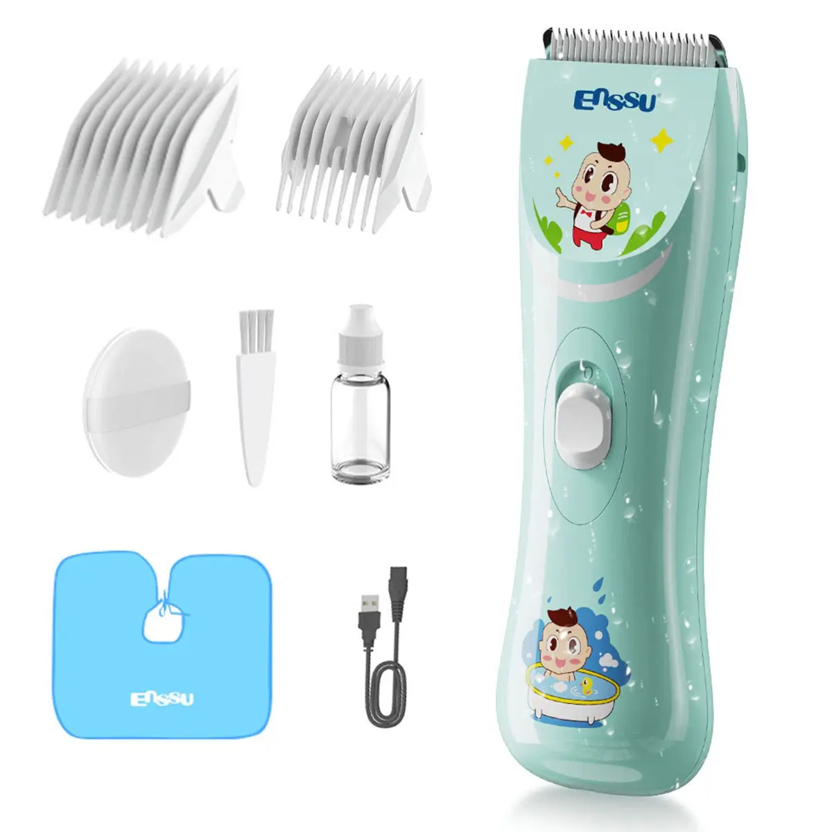 ENSSU Baby Hair Clippers Lower Noise Hair Clippers for Kids/Children, Light Green, 3mm-12mm - main product image