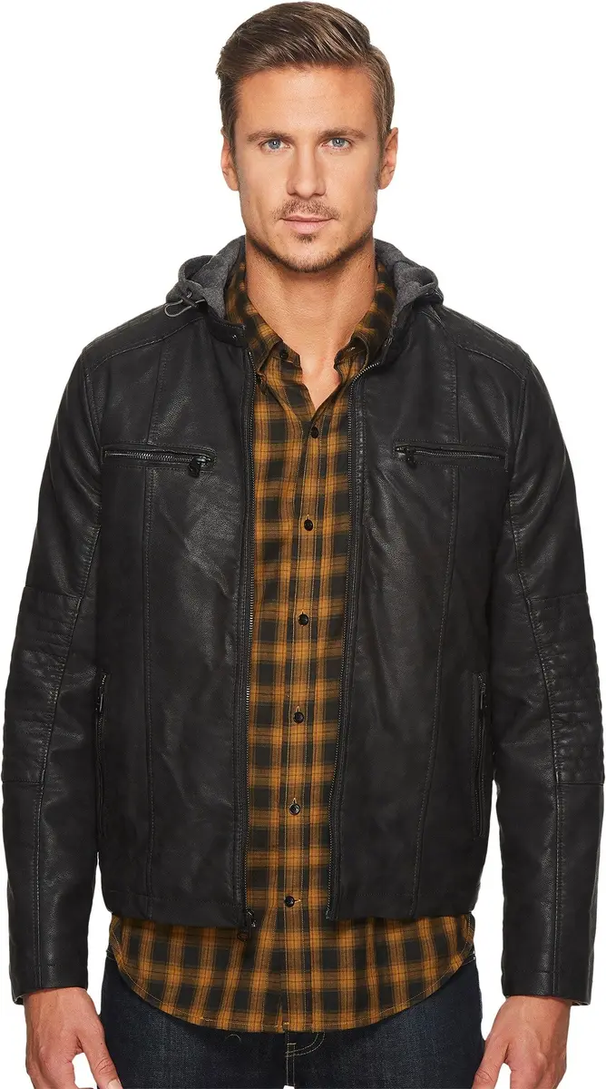 Levi's Faux Leather Racer Jacket Coat, Black, XL | Motorcycle Style with Adjustable Hood - main product image