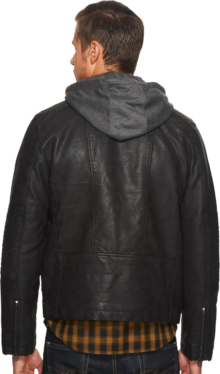 Levi's Faux Leather Racer Jacket Coat, Black, XL | Motorcycle Style with Adjustable Hood - view 4