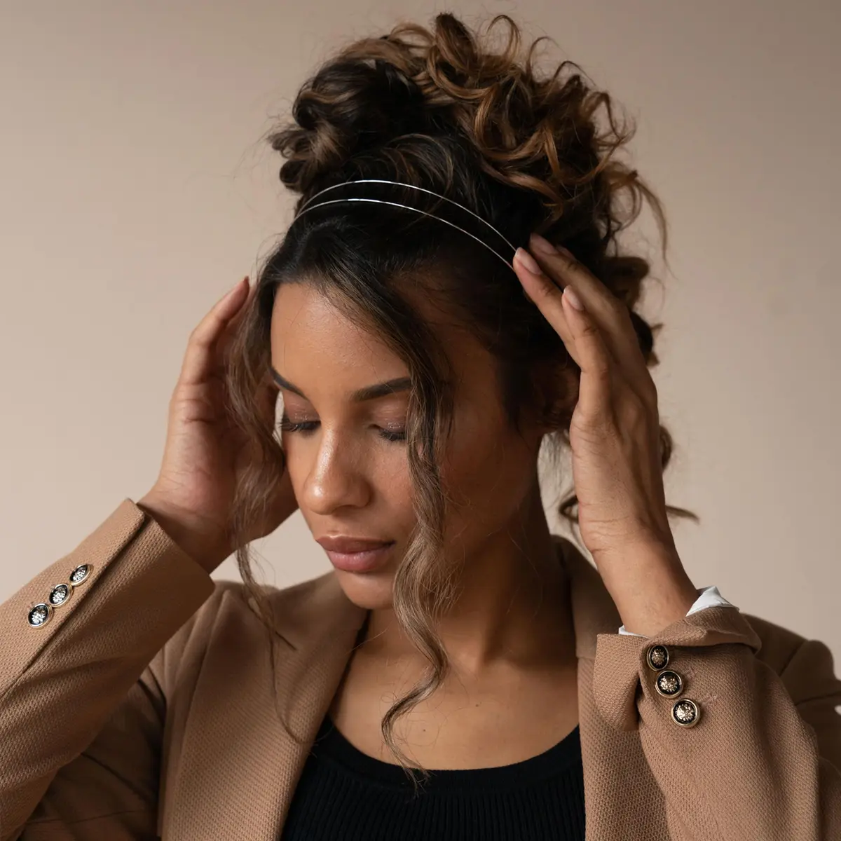 L. Erickson Metal Double Headband - Rose Gold | Non-Slip Fit, Comfortable All-Day Wear - view 2