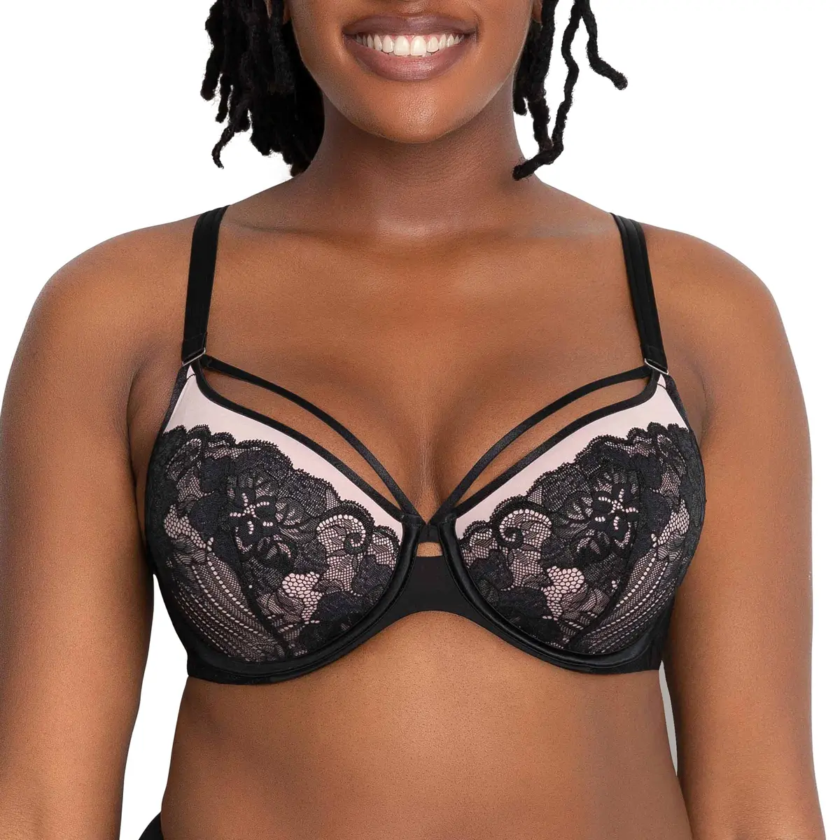 Curvy Couture Tulip Strappy Lace Push Up Bra 36H | Sexy Support & Comfort - main product image