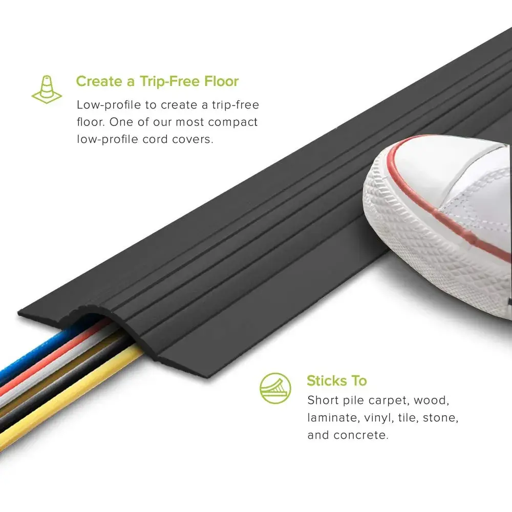 UT Wire Cable Blanket Low Profile Cord Cover Protector 1.52 m (5 ft) Black | Hides Wires for Tangle-Free Floors - main product image