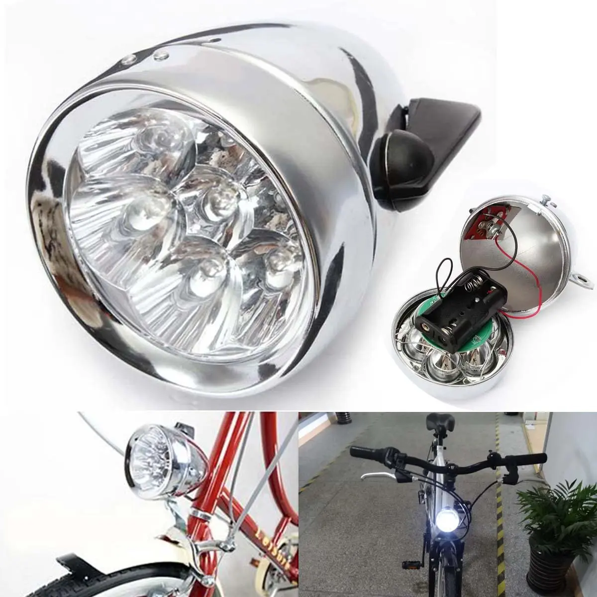 WIROJ Vintage Retro Bicycle Front Light Lamp 7 LED | Waterproof, Retro Look, Easy Install - main product image
