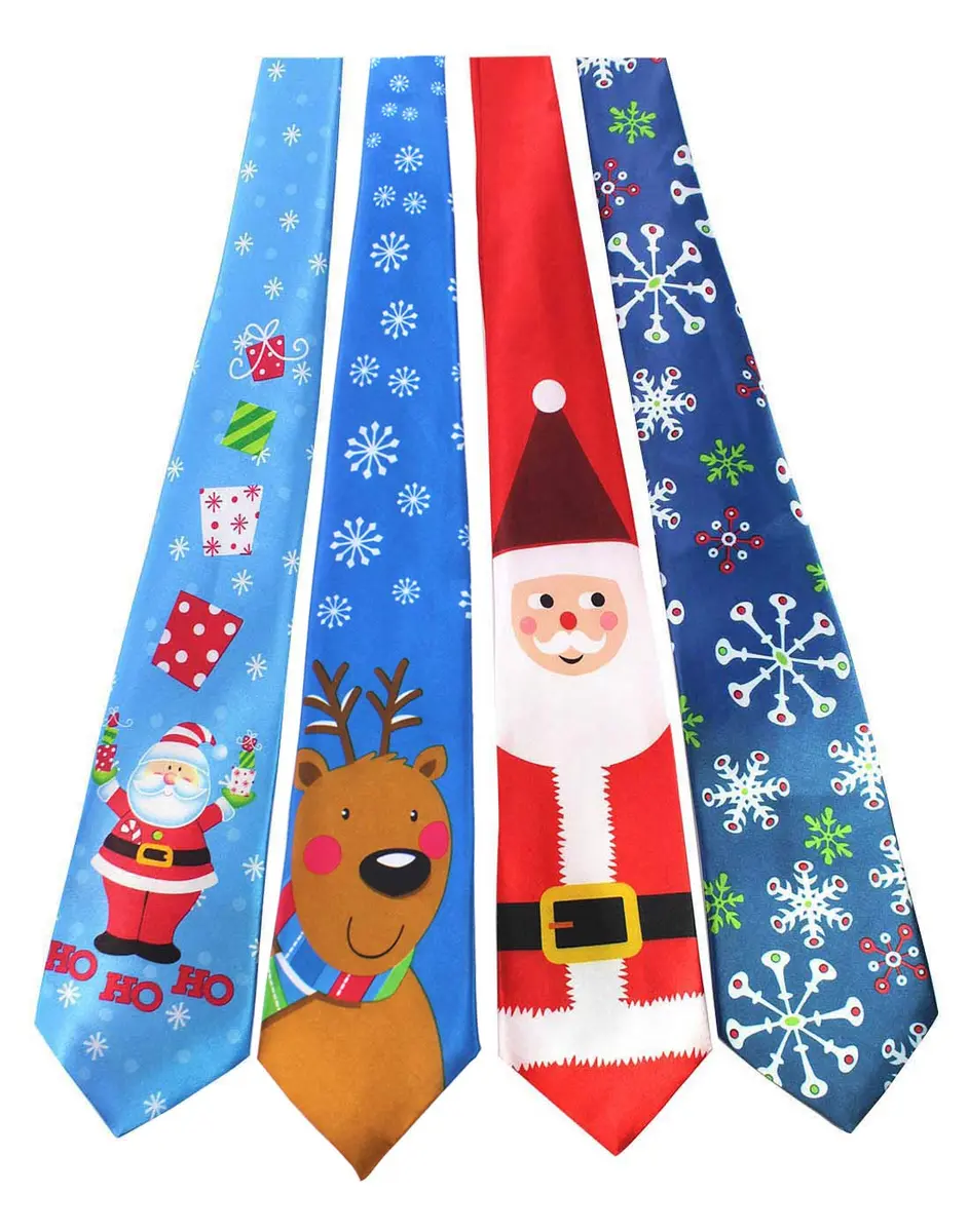 JEMYGINS Santa Claus Snowman Snowflake Christmas Necktie Set | Festive Holiday Design, 4 Pack, Polyester (3.65" x 55.4") - main product image