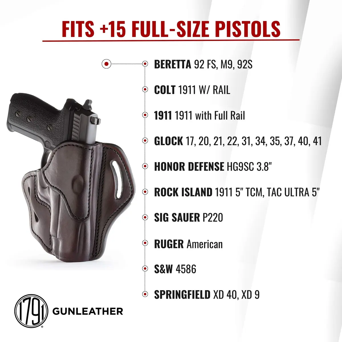 1791 GUNLEATHER OWB Holster Fits Sig P226, P220, P229, Beretta 92FS | American Steerhide, Durable, Concealed Carry - view 2