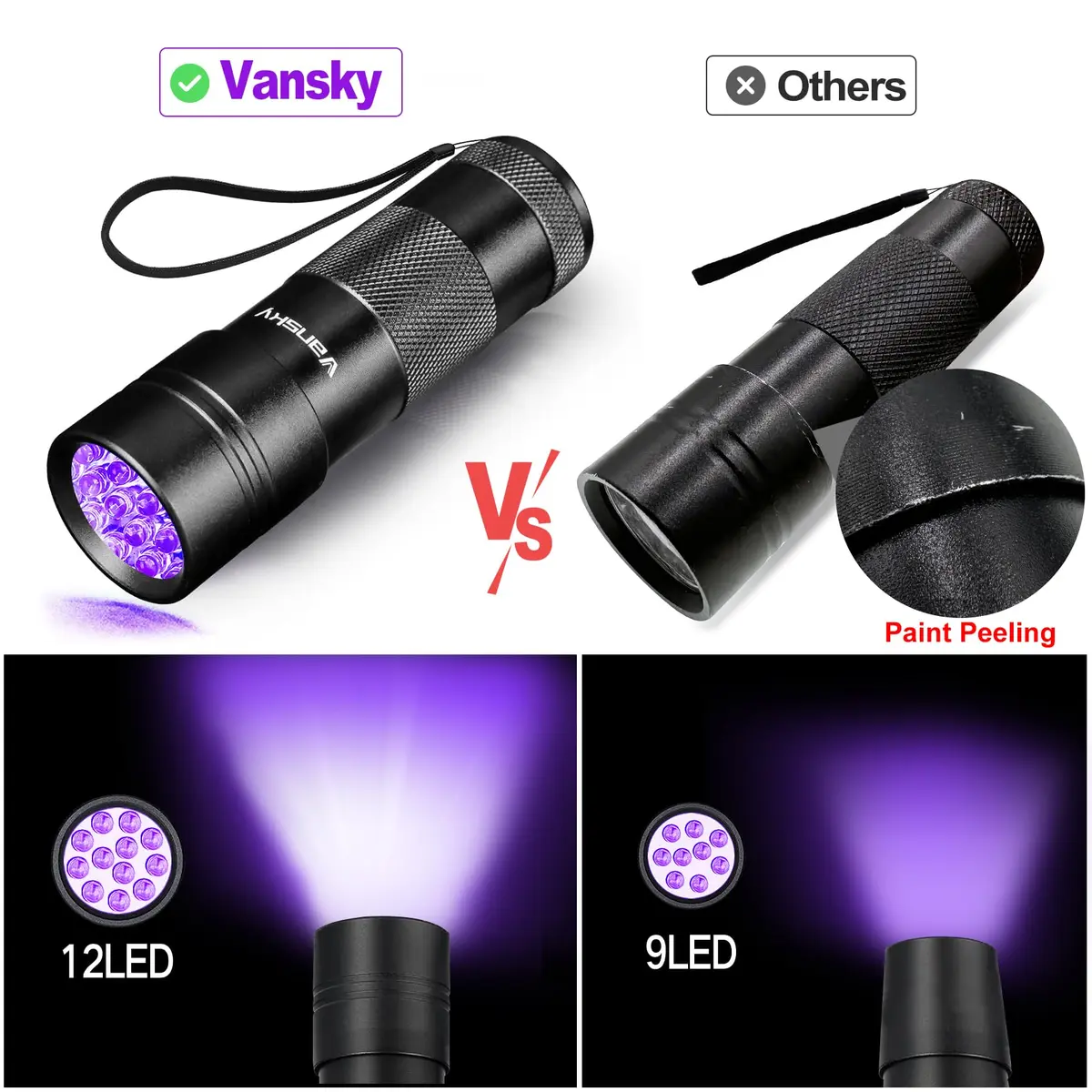 Vansky UV Light 395nm Blacklight Flashlight | Pet Urine Detection & Invisible Stain Finder - view 2