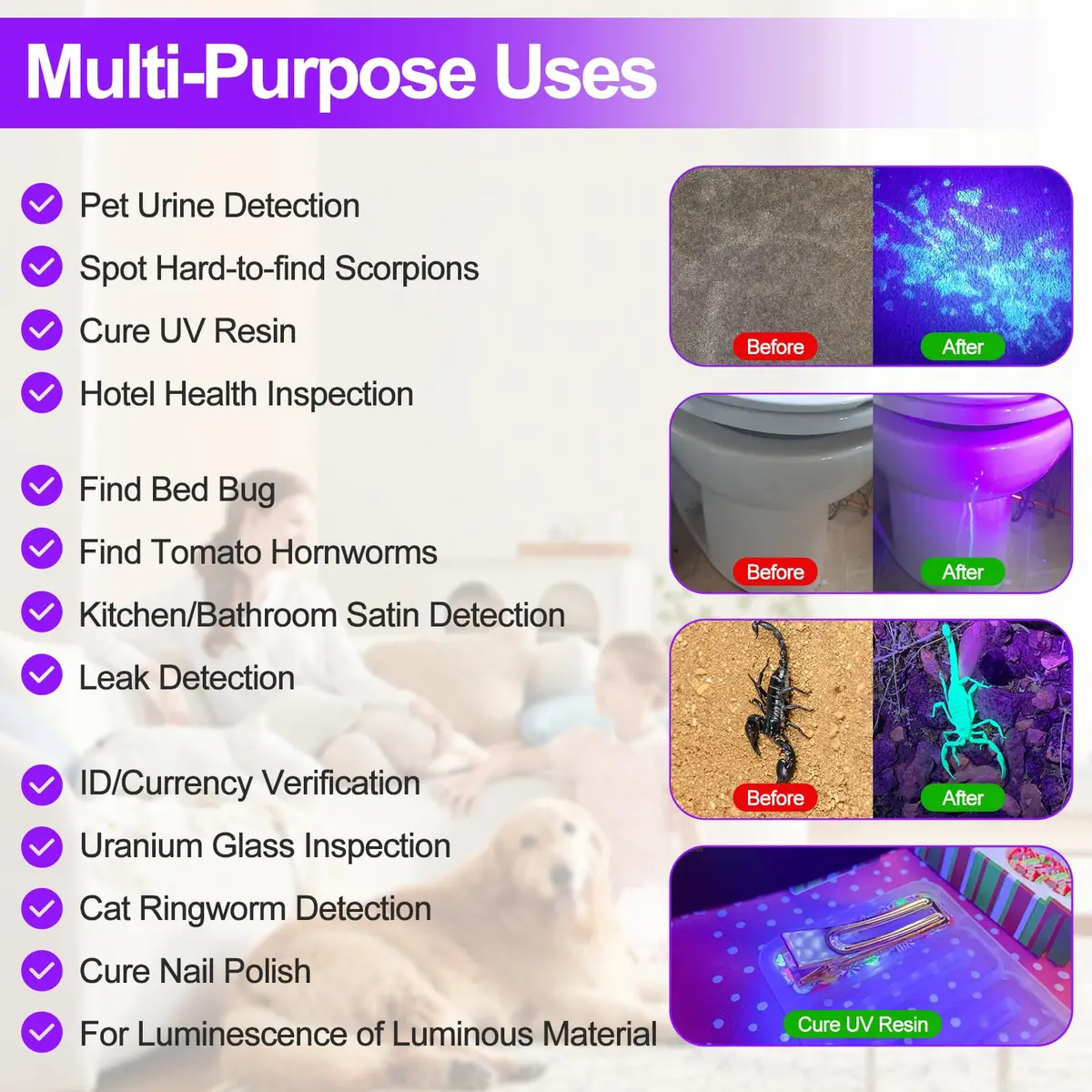 Vansky UV Light 395nm Blacklight Flashlight | Pet Urine Detection & Invisible Stain Finder - view 3