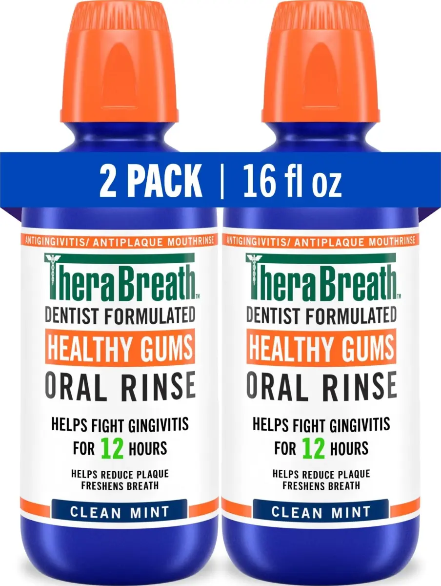 TheraBreath Healthy Gums Oral Rinse Clean Mint 473ml (16 Fl Oz) | Dentist Formulated Antigingivitis Mouthwash - main product image