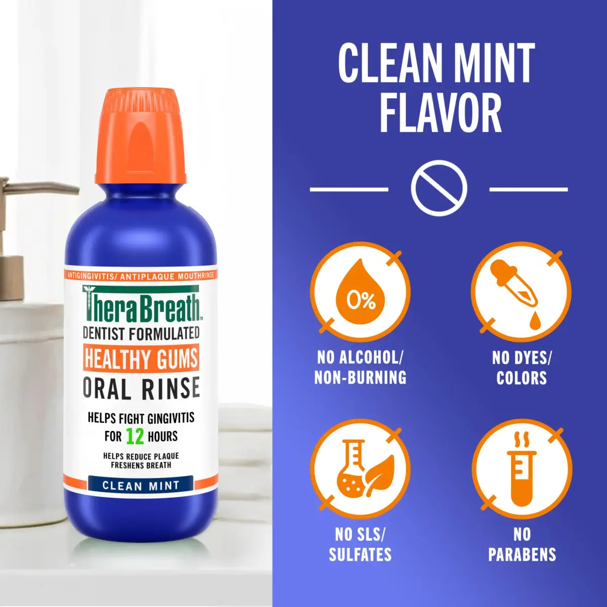 TheraBreath Healthy Gums Oral Rinse Clean Mint 473ml (16 Fl Oz) | Dentist Formulated Antigingivitis Mouthwash - view 6