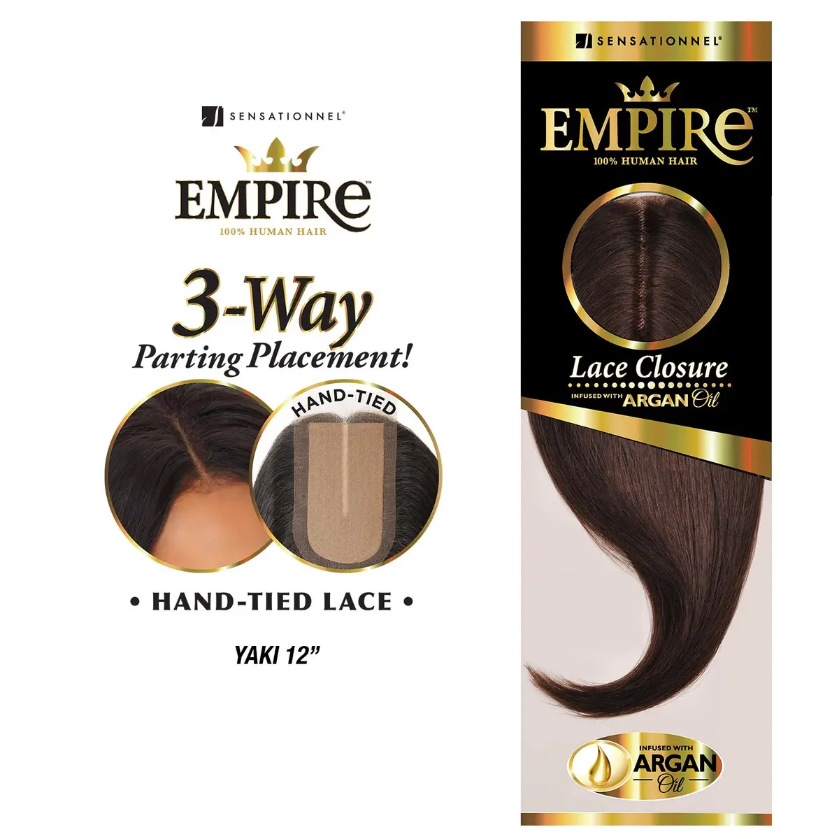 Sensationnel Empire Human Hair Lace Closure-Yaki 12 Inch | 1 JETBLACK, Bleach & Dye Safe, 10a Virgin Hair - view 2