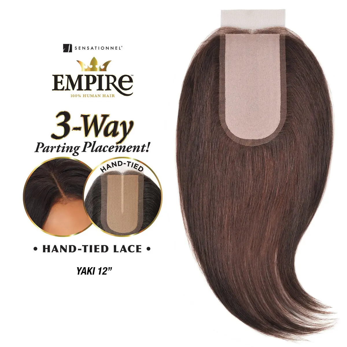 Sensationnel Empire Human Hair Lace Closure-Yaki 12 Inch | 1 JETBLACK, Bleach & Dye Safe, 10a Virgin Hair - view 3