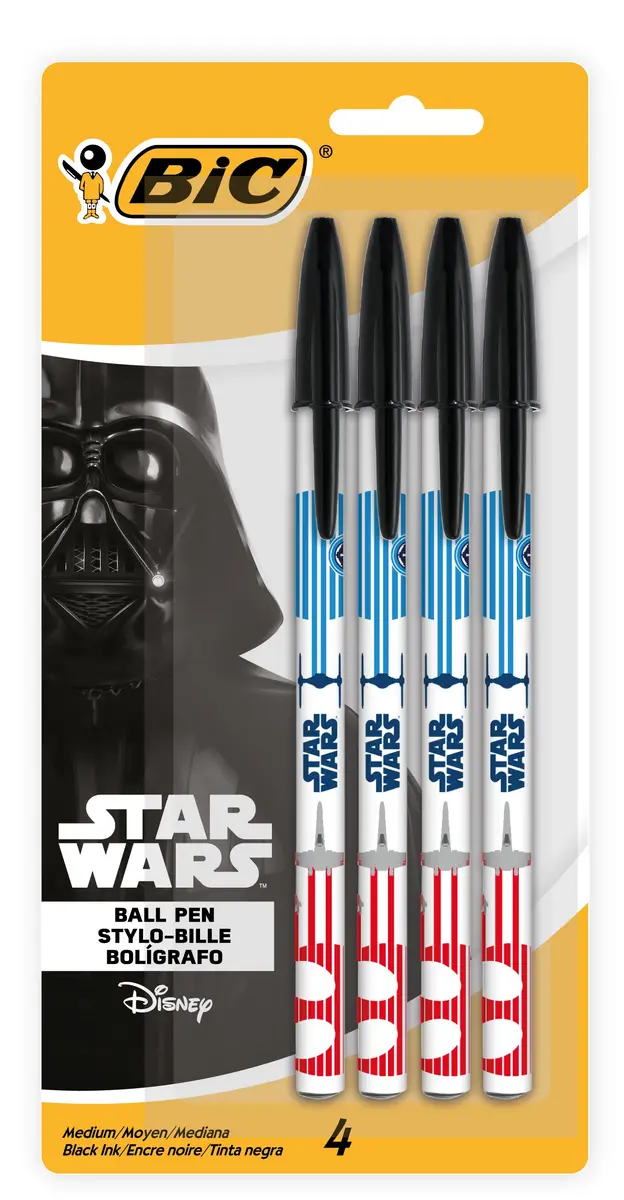 BIC Star Wars Ballpoint Pen, Medium Point (1.0 mm), Black, 4-Count | Classic Star Wars themed writing instrument with smooth ink flow - main product image