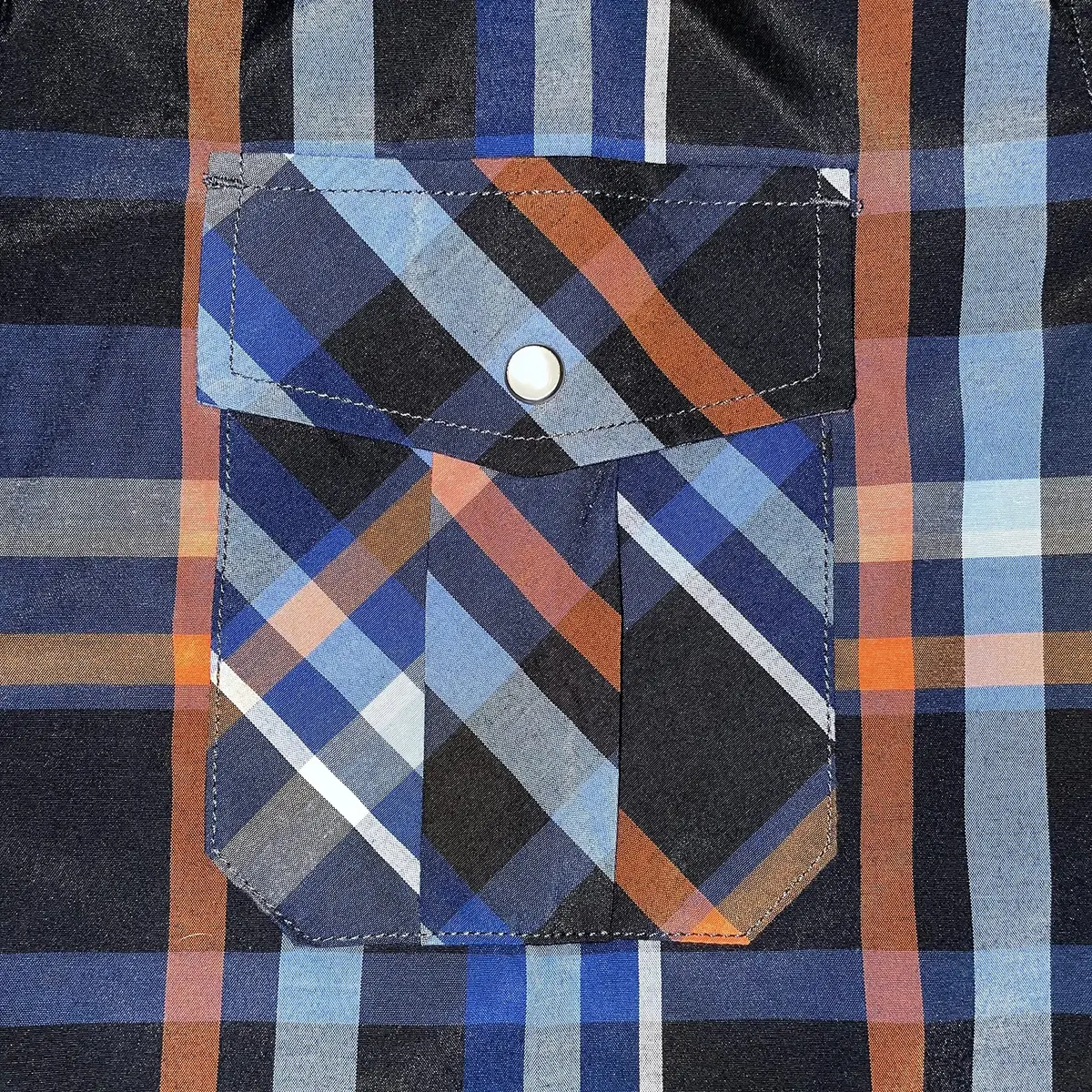 COEVALS CLUB Men's Long Sleeve Casual Western Two Pockets Work Plaid Pearl Snap Button Up Shirt (Orgnge,Blue/XL, 5#) | Durable Cotton-Polyester Blend - view 5