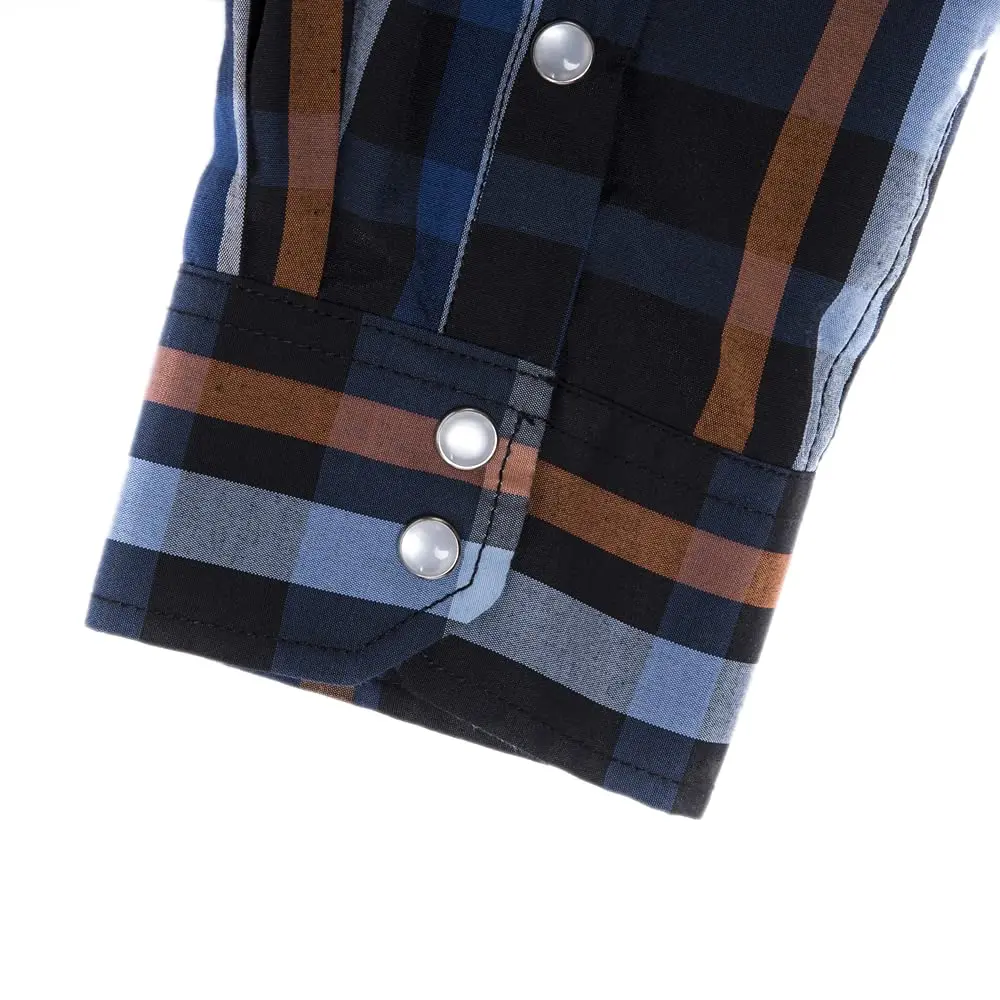 COEVALS CLUB Men's Long Sleeve Casual Western Two Pockets Work Plaid Pearl Snap Button Up Shirt (Orgnge,Blue/XL, 5#) | Durable Cotton-Polyester Blend - view 6