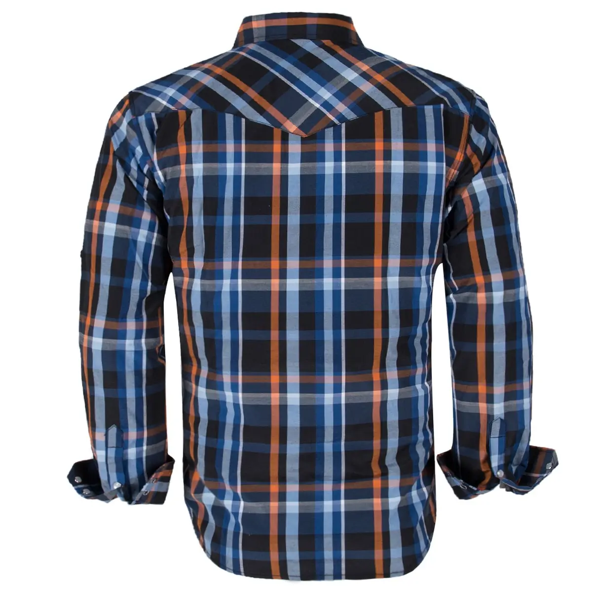 COEVALS CLUB Men's Long Sleeve Casual Western Two Pockets Work Plaid Pearl Snap Button Up Shirt (Orgnge,Blue/XL, 5#) | Durable Cotton-Polyester Blend - view 2
