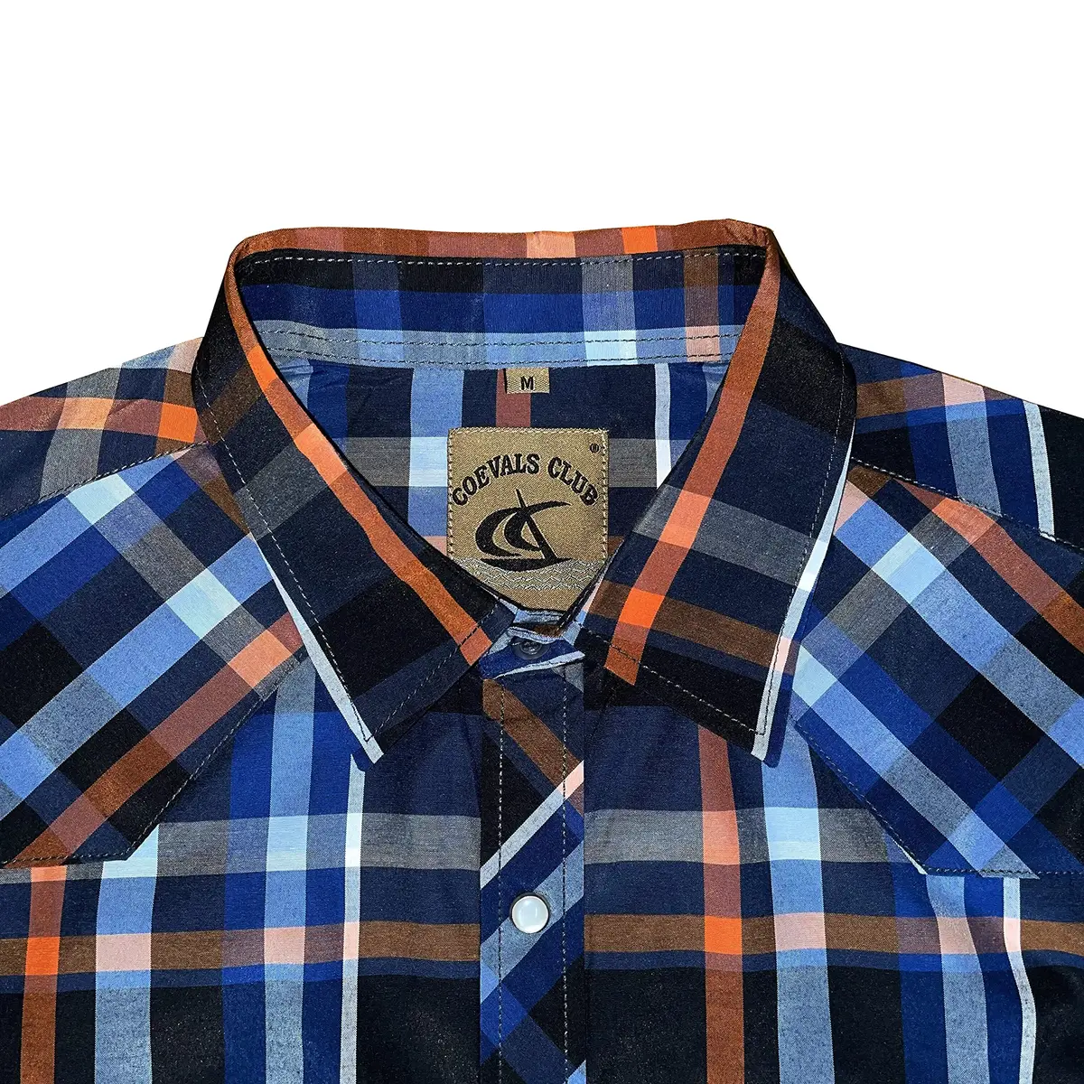 COEVALS CLUB Men's Long Sleeve Casual Western Two Pockets Work Plaid Pearl Snap Button Up Shirt (Orgnge,Blue/XL, 5#) | Durable Cotton-Polyester Blend - view 3