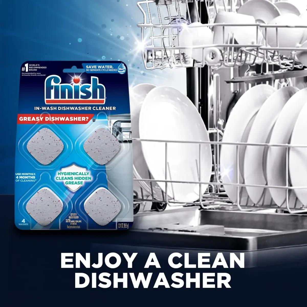 Finish In-Wash Dishwasher Cleaner Tablets 3 Count (156 g) | Cleans Hidden Grease & Grime - view 5