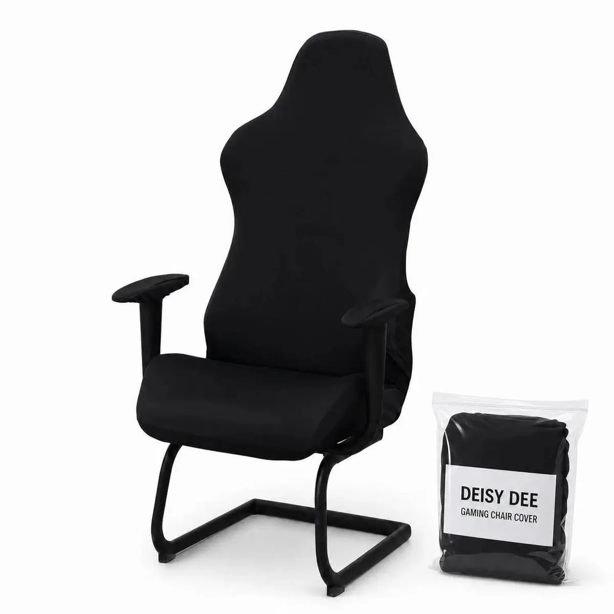 Deisy Dee 4-Piece Stretch Gaming Chair Cover Set with Armrest Covers, Universal Black Polyester Spandex Jacquard Knit | Fits Most Racing & Office Chairs - main product image