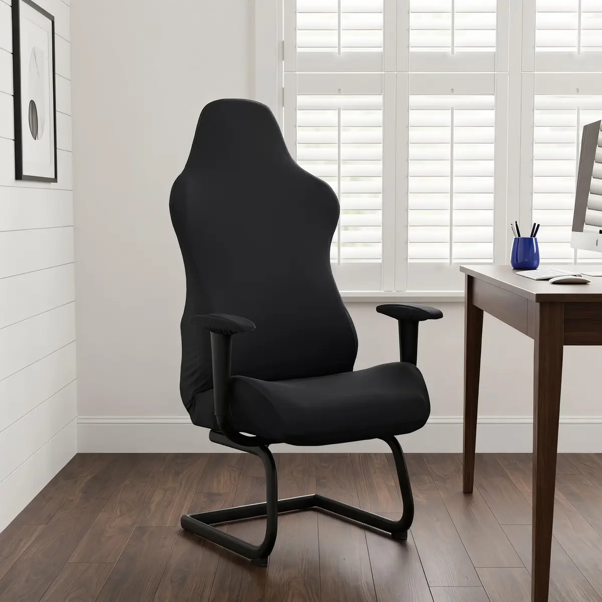 Deisy Dee 4-Piece Stretch Gaming Chair Cover Set with Armrest Covers, Universal Black Polyester Spandex Jacquard Knit | Fits Most Racing & Office Chairs - view 2